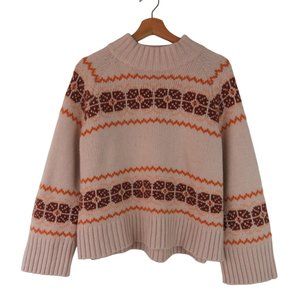 MADEWELL Women's Neutral Overbrook Fair Isle Mockneck Sweater M Chunky Boxy Fit